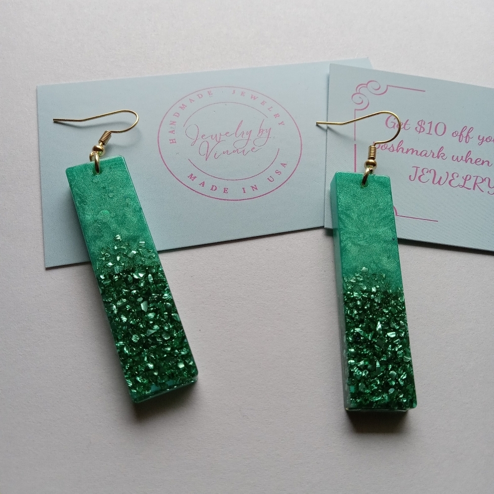 Hand Crafted Green Dangle Earrings